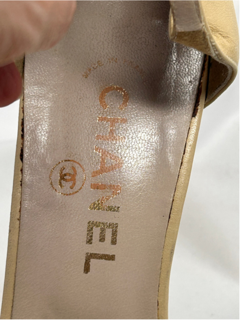 Chanel Vintage Beige T-Strap D’Orsay Pumps Geometric Toe Cap Size 40 - Picture 8 of 11